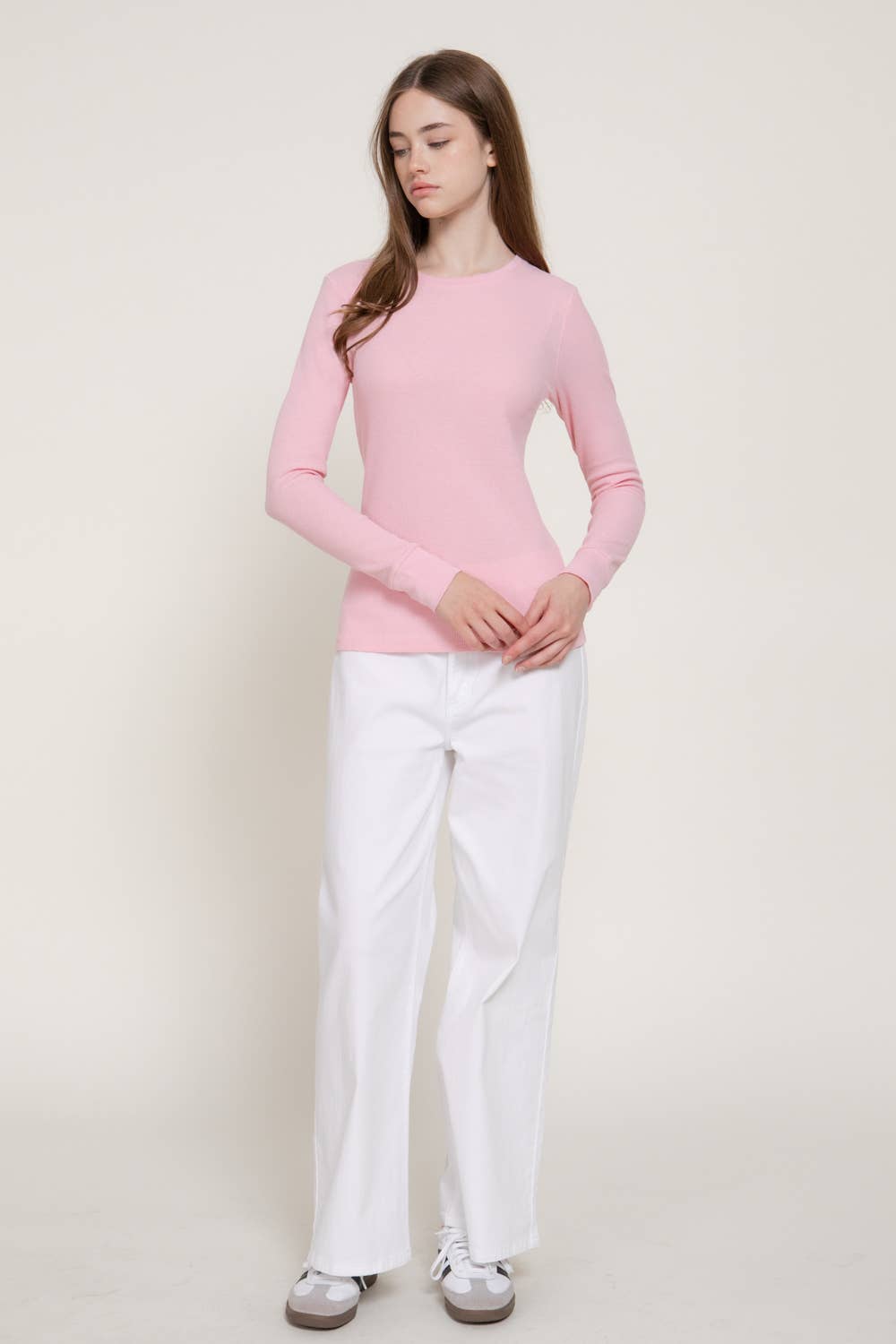 Long Sleeve Crew Neck Thermal Knit Top