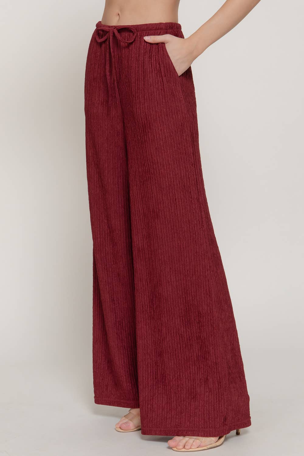 Wine Crinkle Knit Long Pants