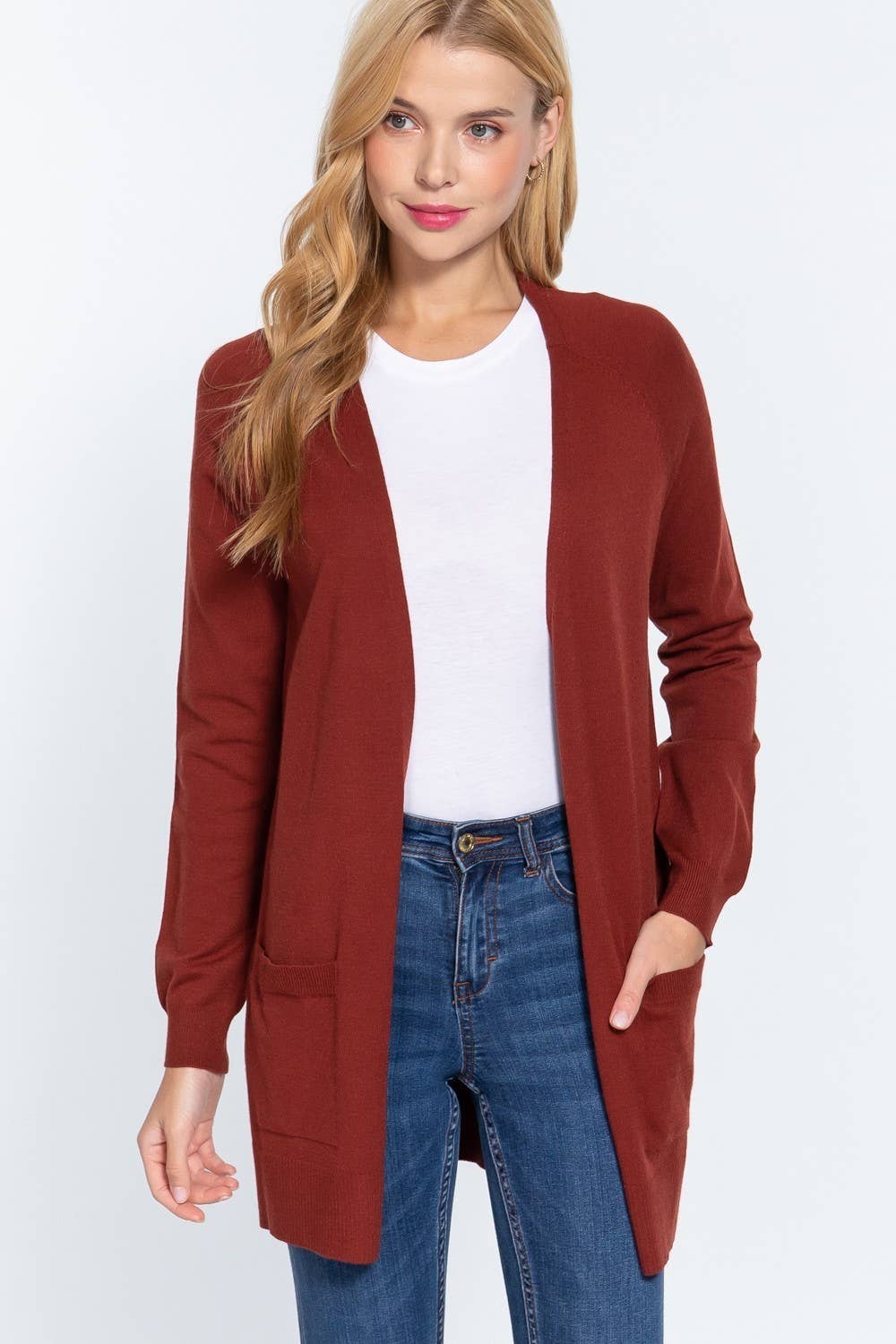 Long Raglan Sleeve with Pocket Open Sweater Cardigan