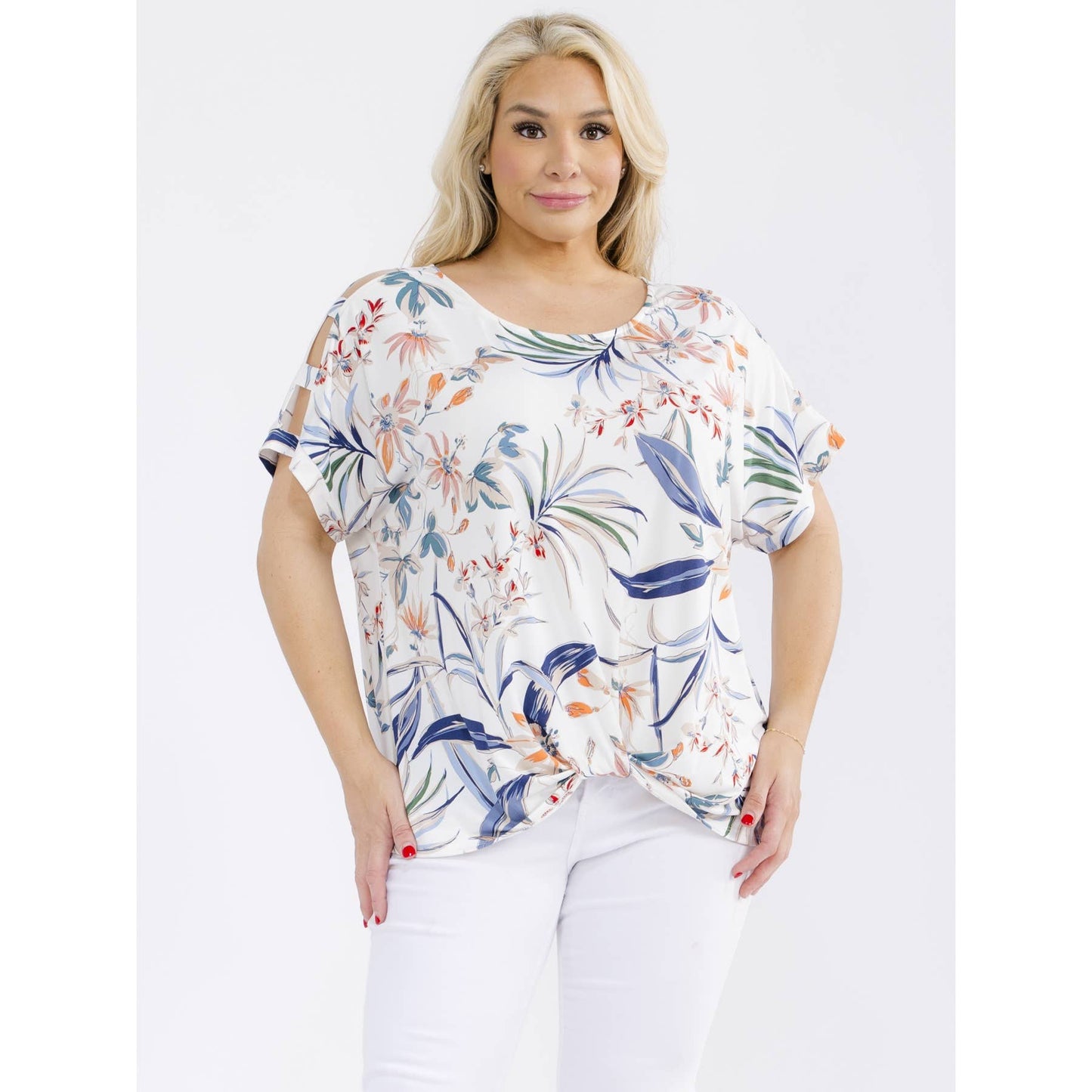 PLUS TROPICAL COLD SHOULDER TOP