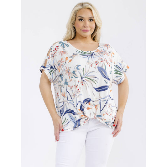 PLUS TROPICAL COLD SHOULDER TOP