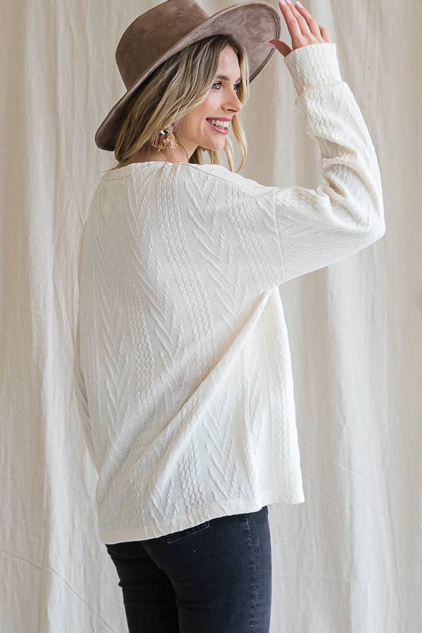 Cream Casual Drop Shoulder Cable Knit Top