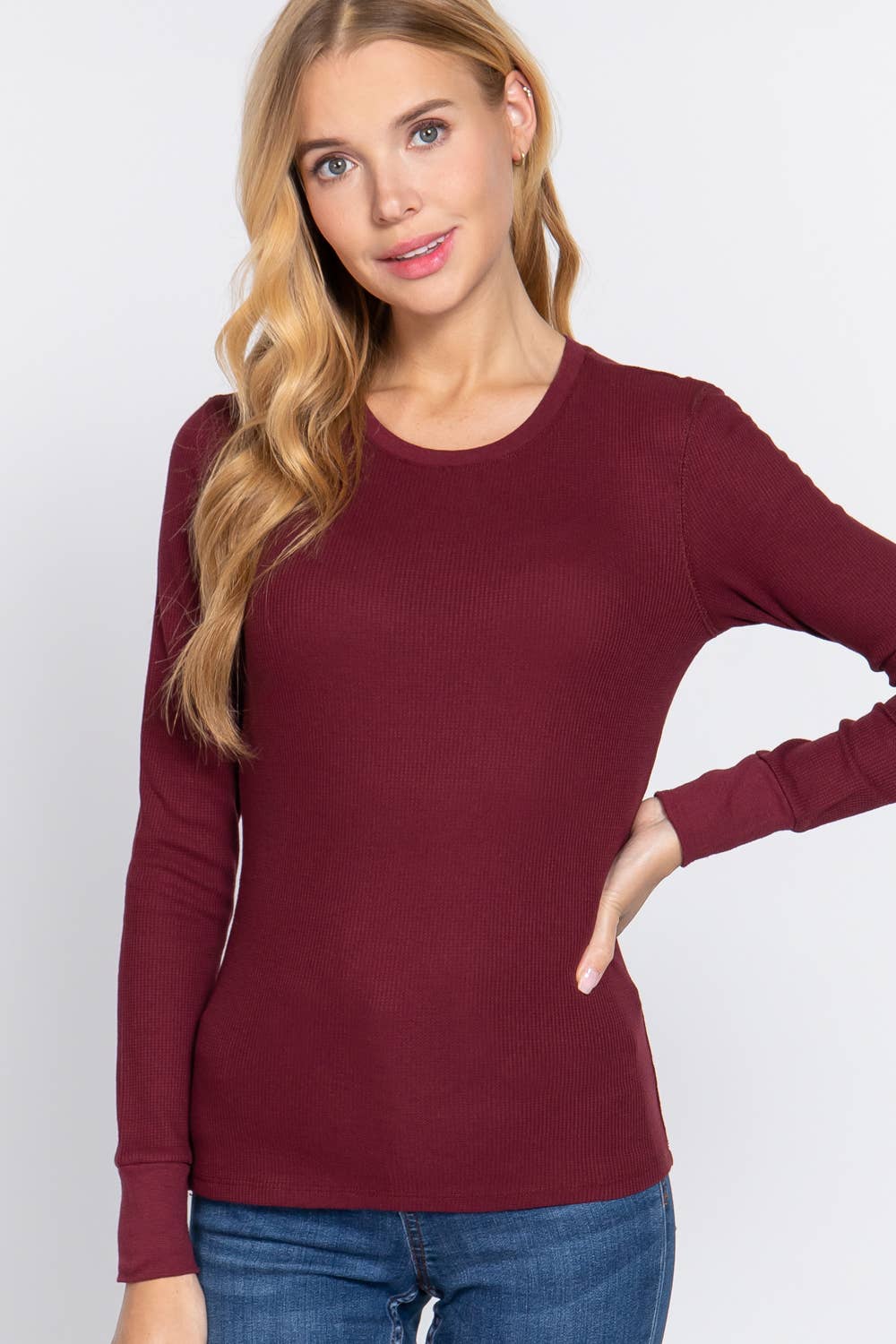 Long Sleeve Crew Neck Thermal Knit Top