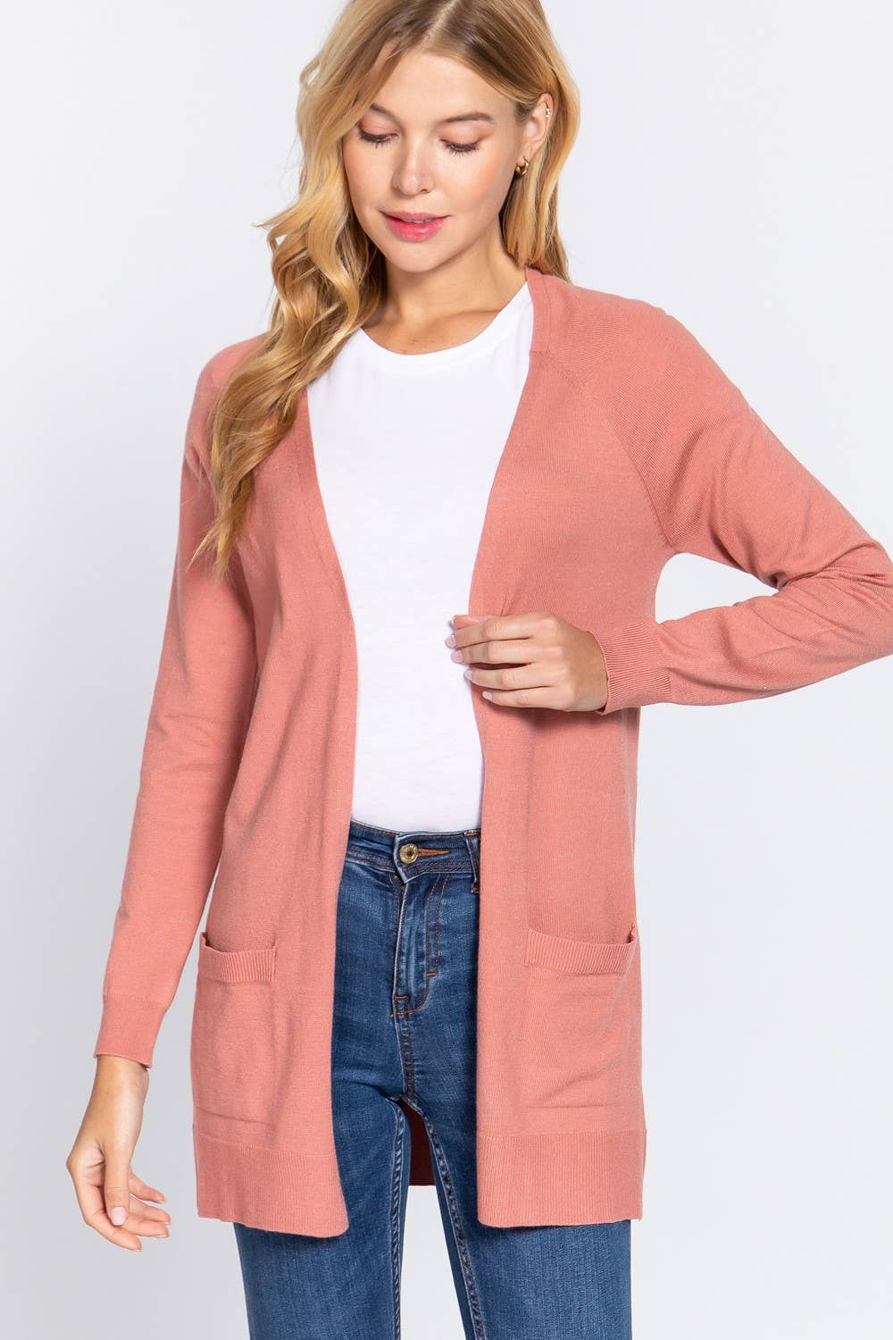 Long Raglan Sleeve with Pocket Open Sweater Cardigan