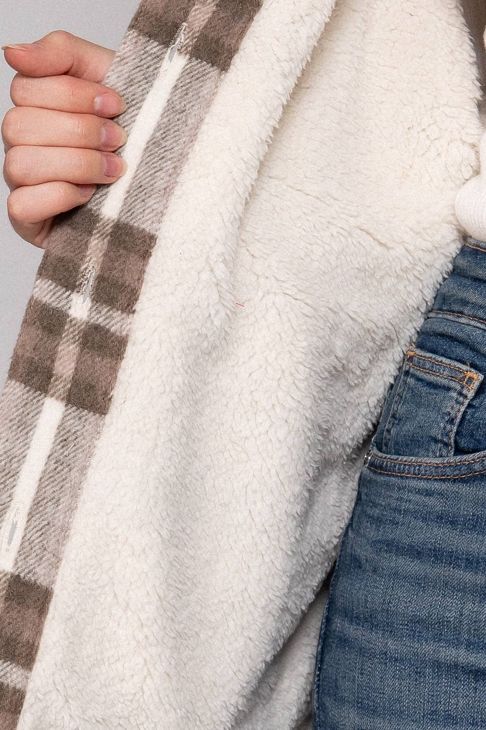 Taupe Inside Faux Fur Brushed Plaid Jacket