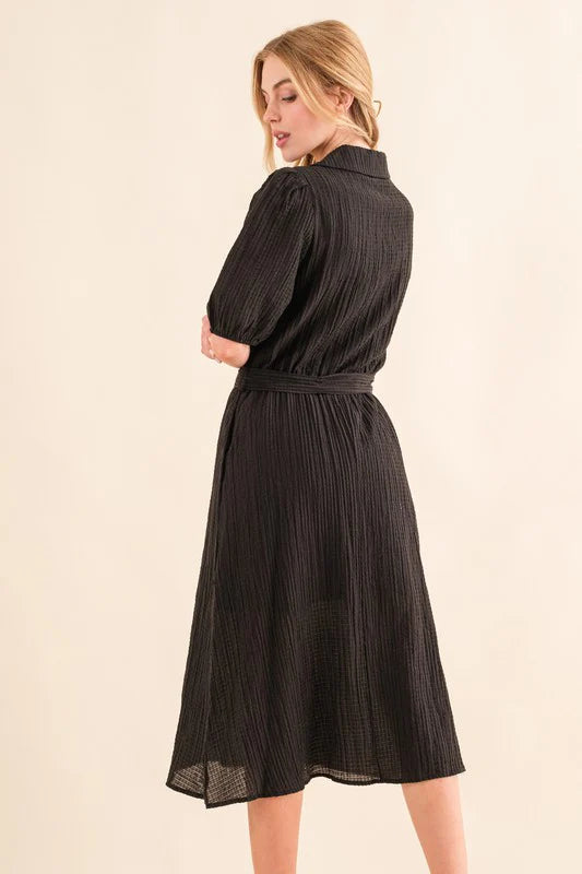 Black Textured Lined Dress