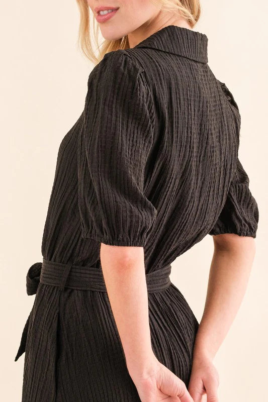 Black Textured Lined Dress