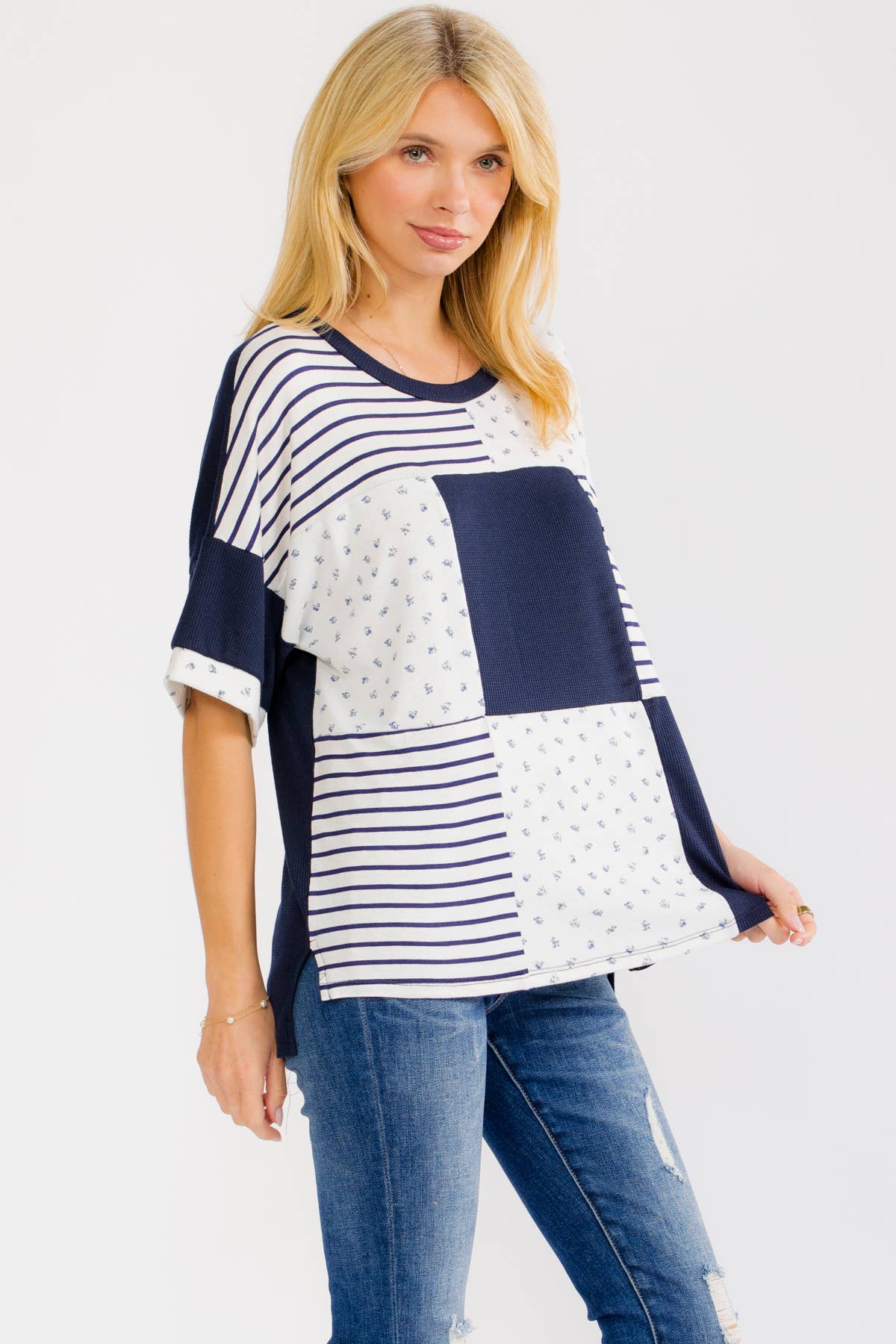 Patchwork Contrast Knit Top