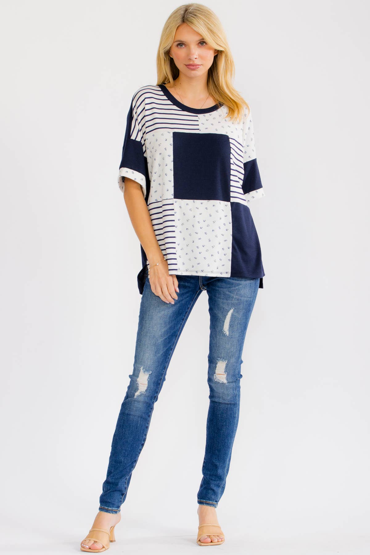 Patchwork Contrast Knit Top