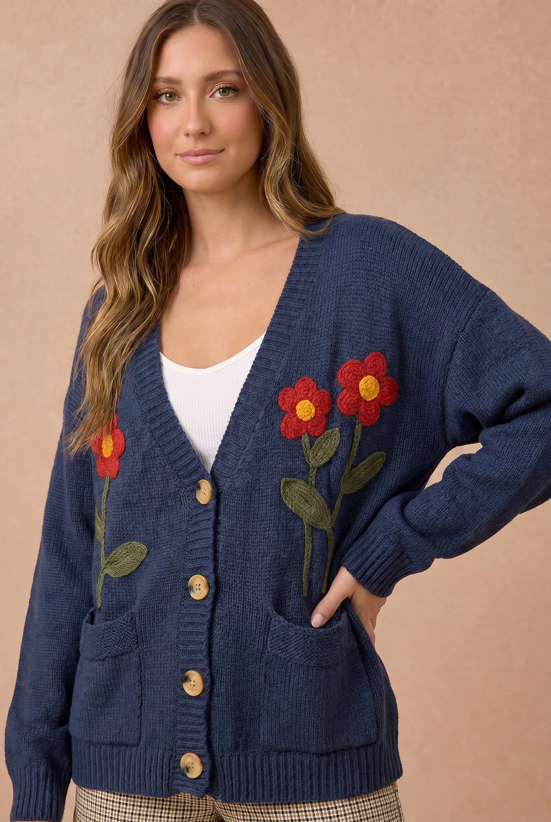 Oversized Flower Embroidery Sweater Cardigan