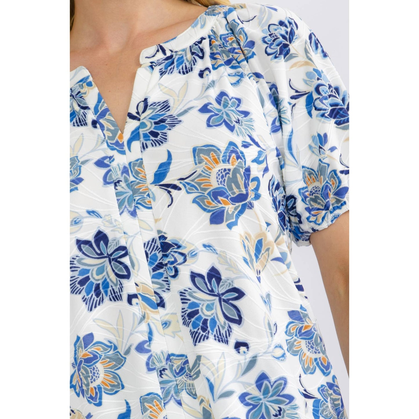 FLORAL JACQUARD PEASANT TOP