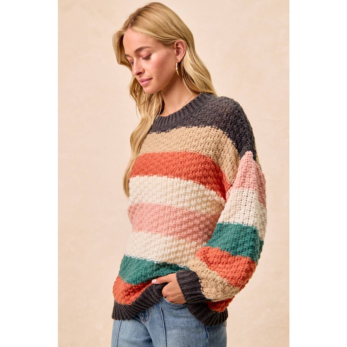 Stripes Colorblock Chunky Sweater Pullover