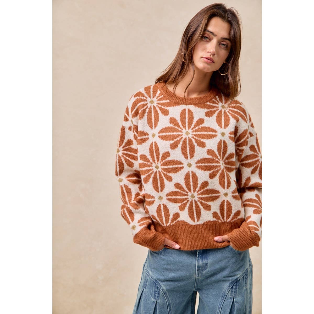 Flower Power Rust Knit sweater