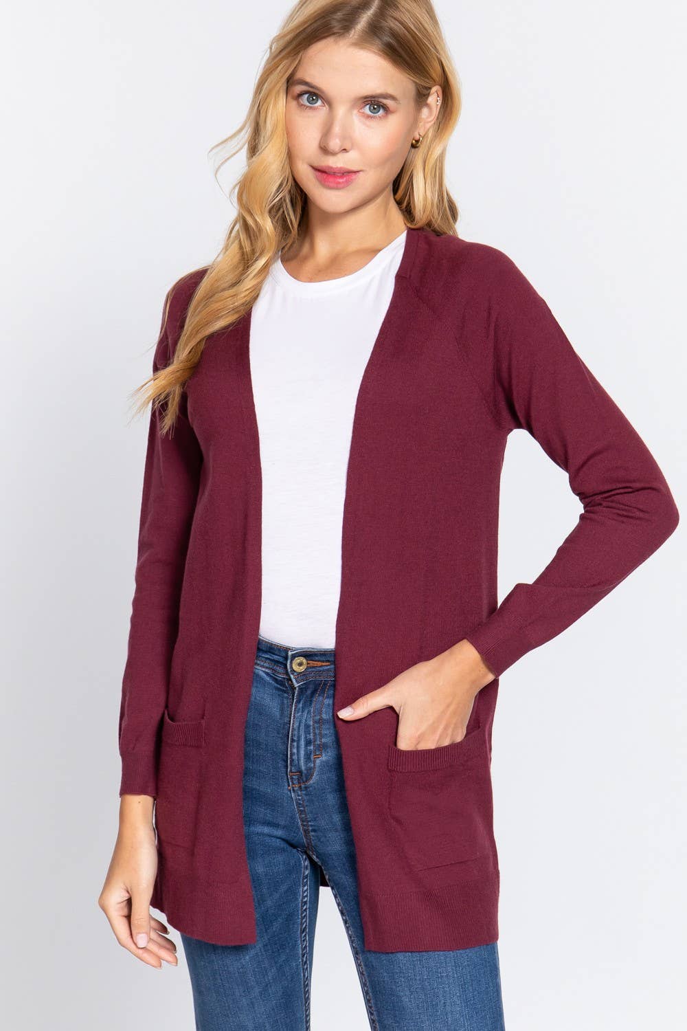 Long Raglan Sleeve with Pocket Open Sweater Cardigan