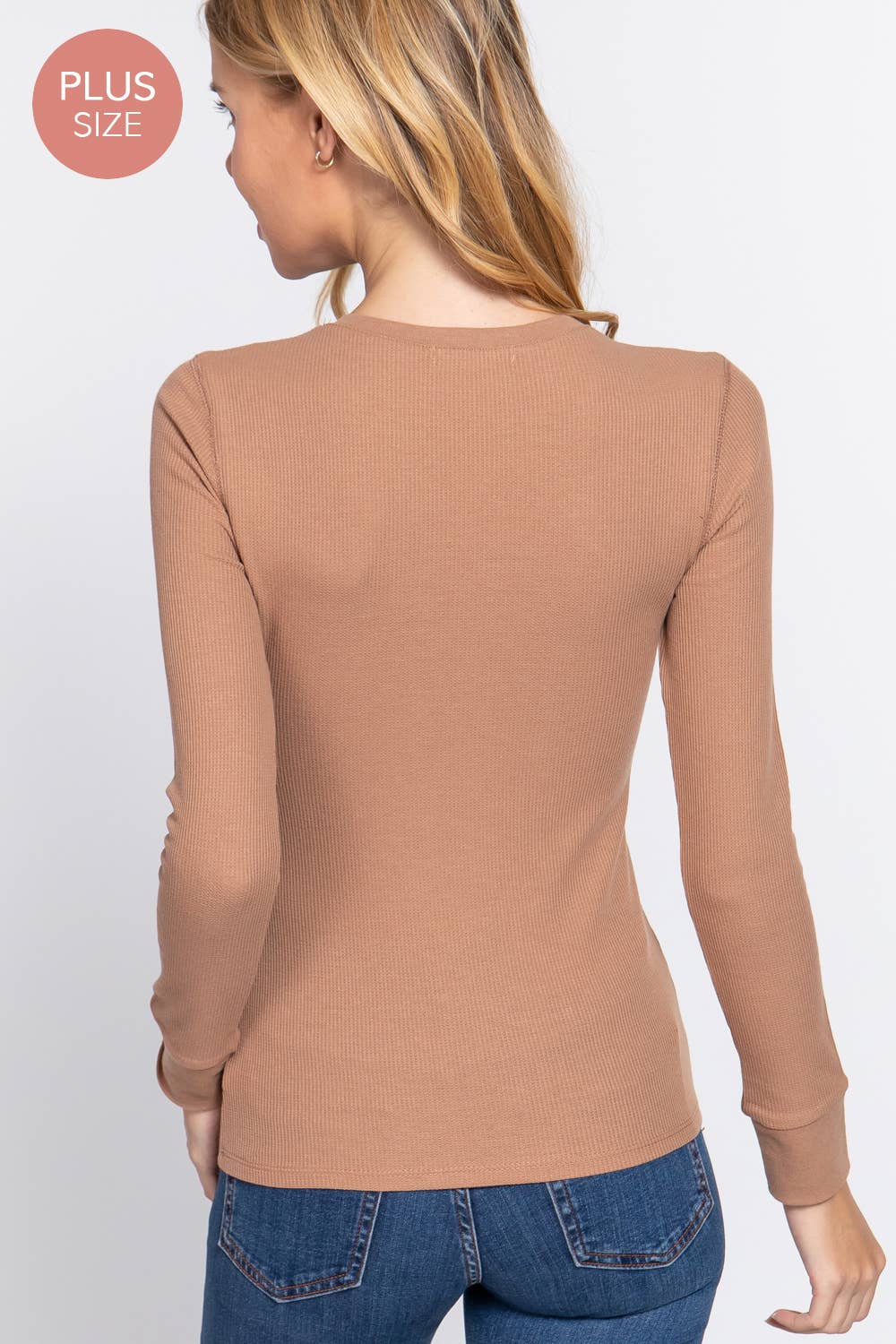 [PLUS SIZE] Long Sleeve Henley Thermal Knit Top
