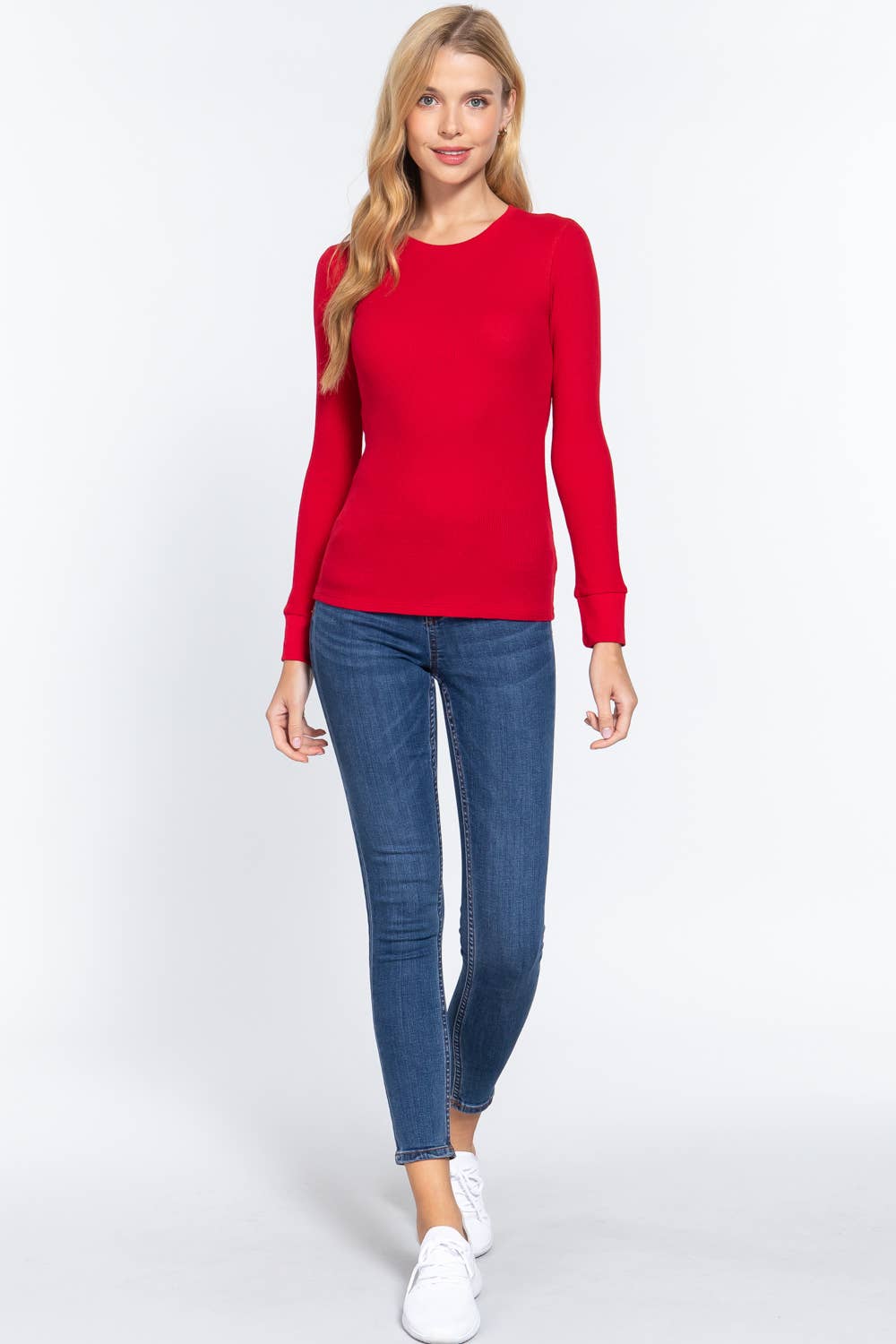 Long Sleeve Crew Neck Thermal Knit Top