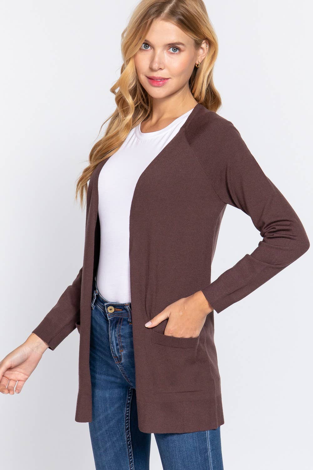 Long Raglan Sleeve with Pocket Open Sweater Cardigan