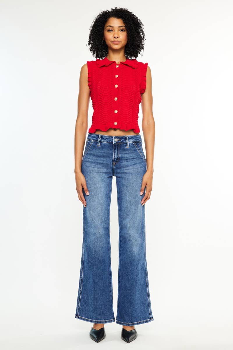 Kancan Petite Mid Rise Wide Flare Jeans
