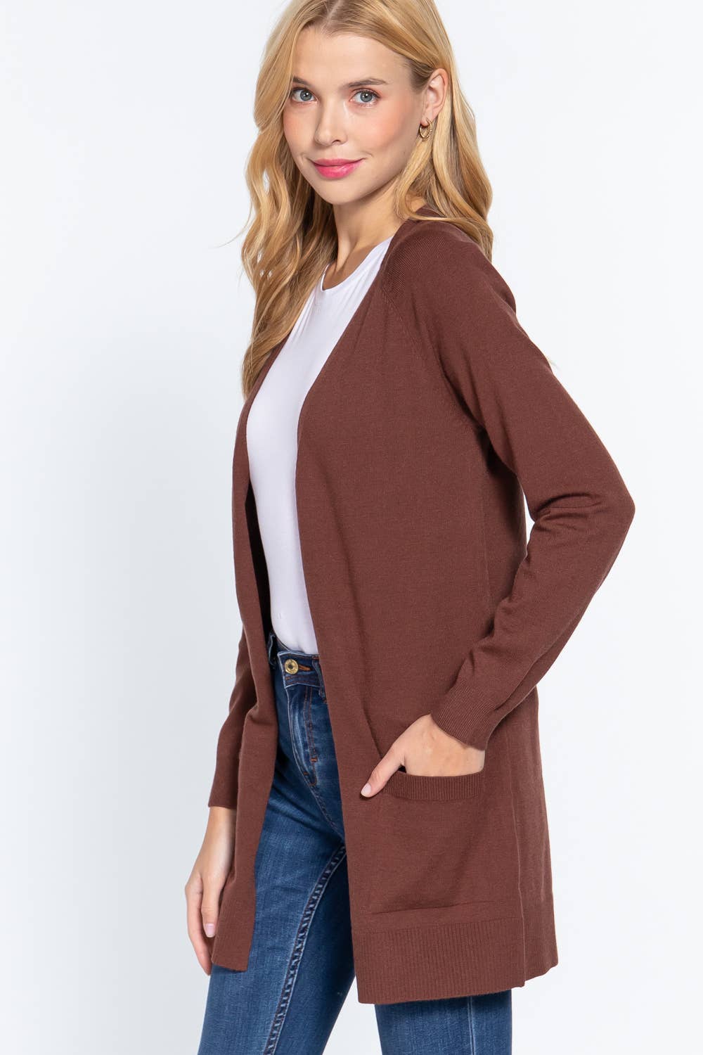 Long Raglan Sleeve with Pocket Open Sweater Cardigan