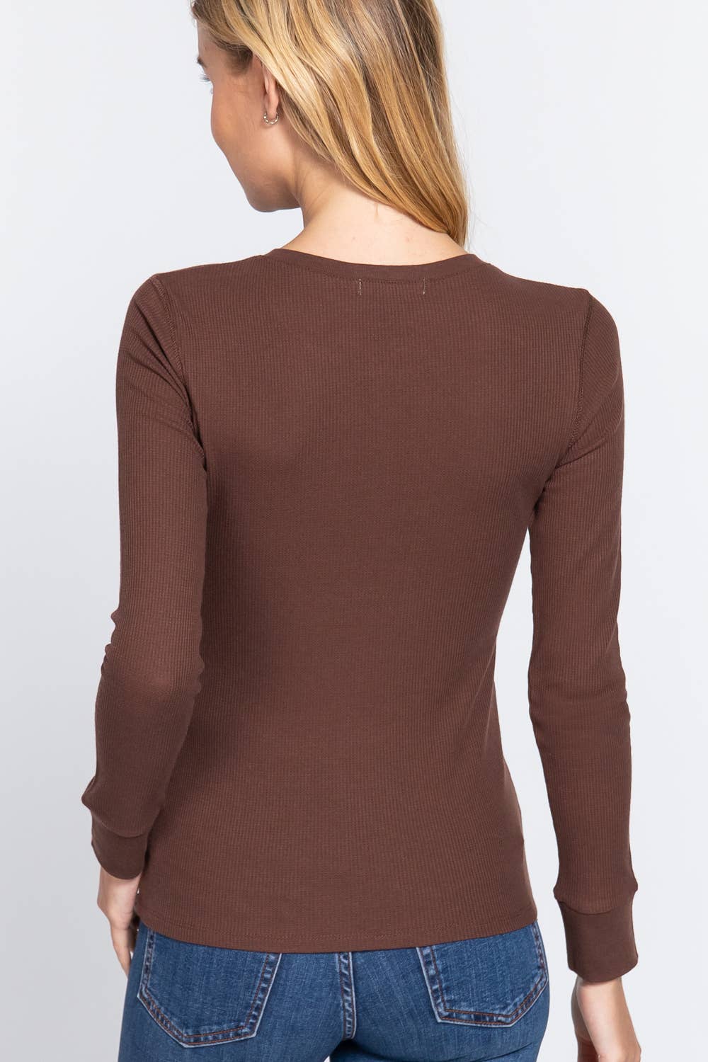 Long Sleeve Henley Thermal Knit Top