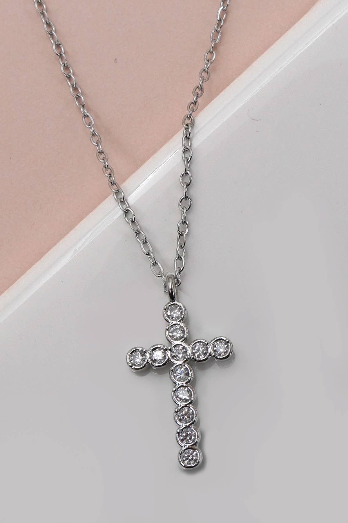 Catherine Rhinestone Cross Necklace (Silver or Gold)