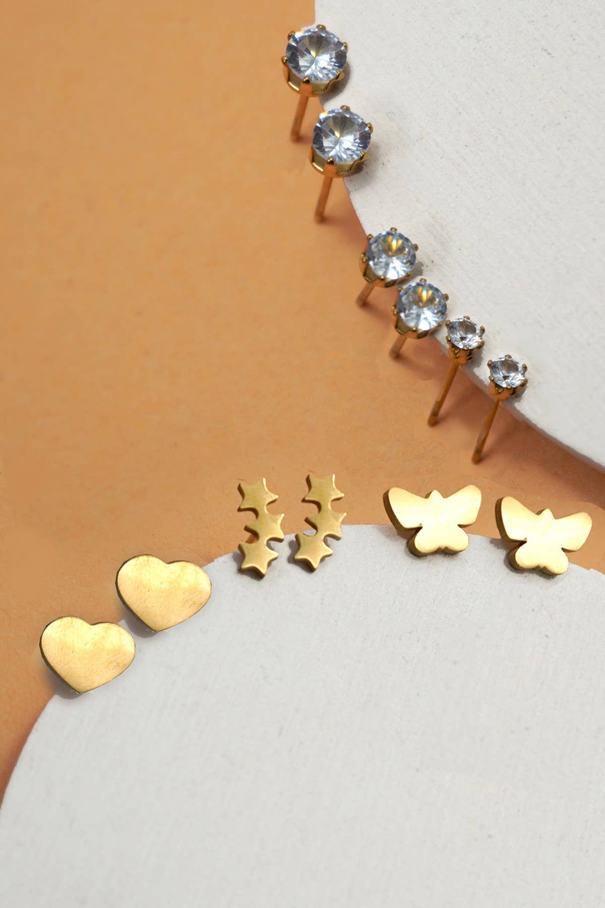 Classic 6 pair Rhinestone Stud Earrings