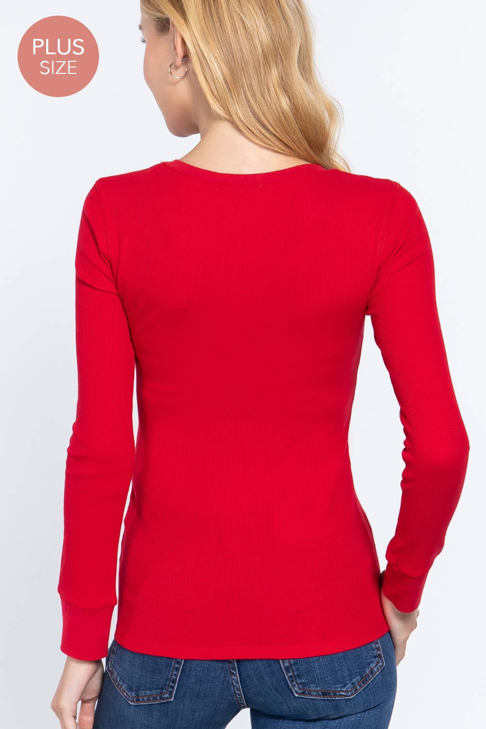 [PLUS SIZE] Long Sleeve Henley Thermal Knit Top