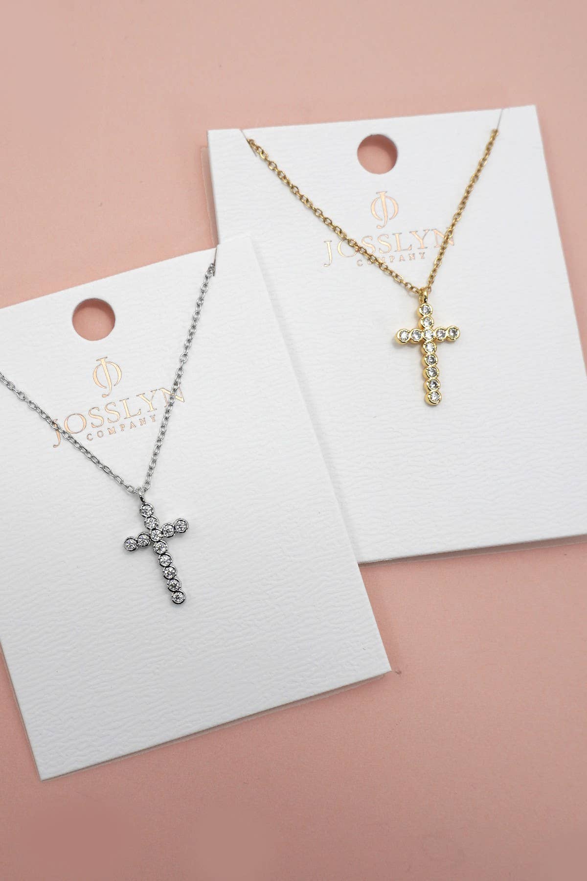 Catherine Rhinestone Cross Necklace (Silver or Gold)