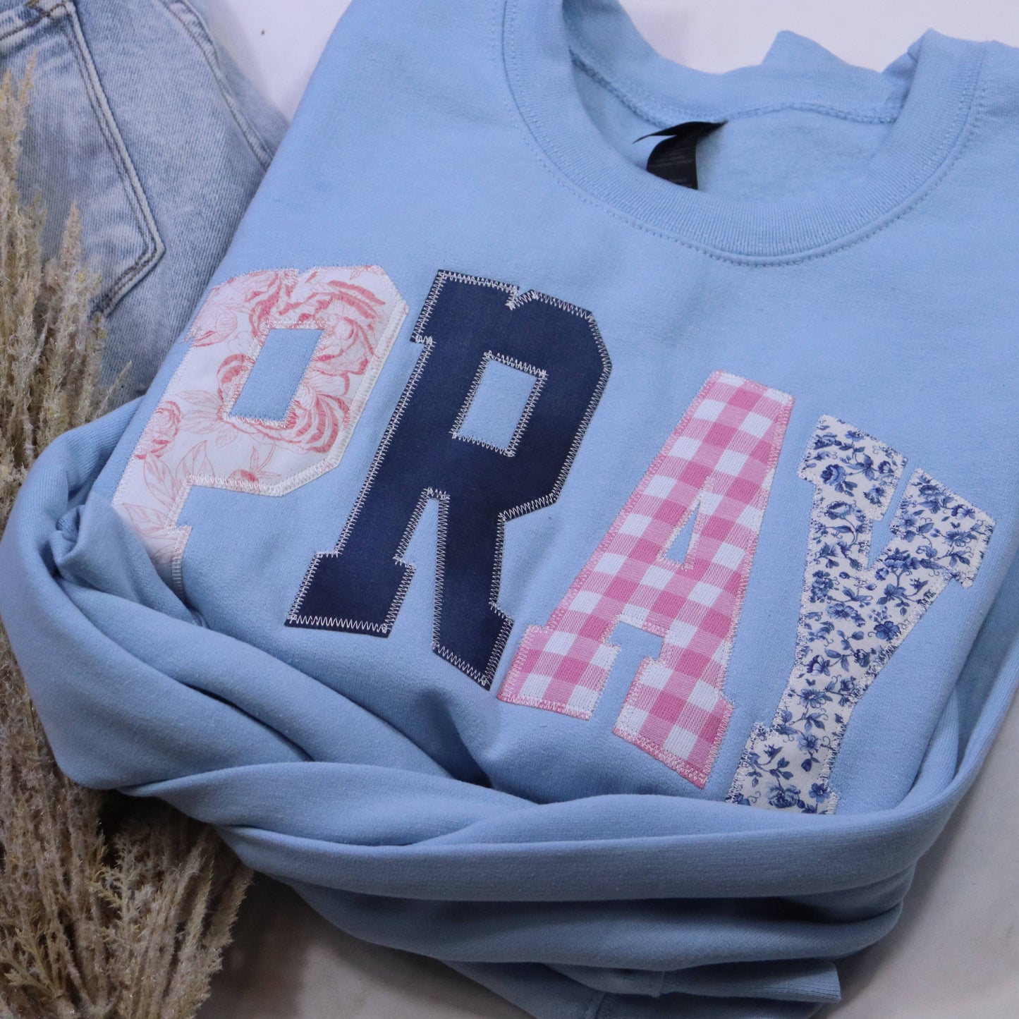 Light Blue Pray Applique Sweatshirt