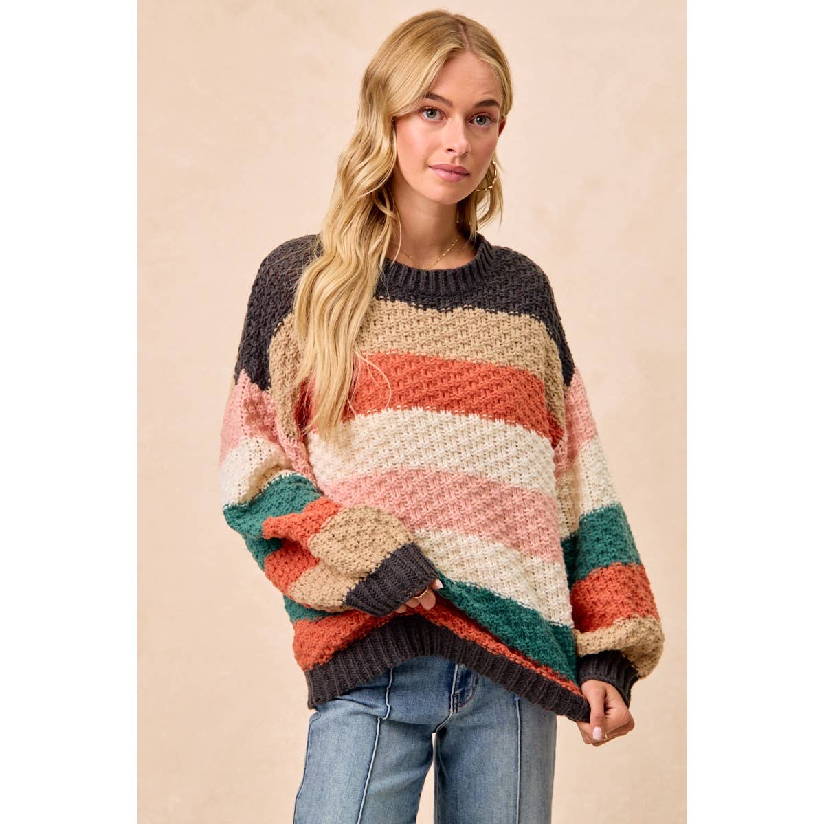 Stripes Colorblock Chunky Sweater Pullover