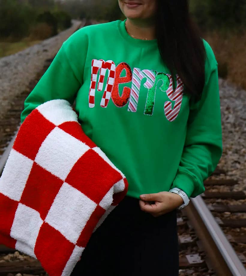Green Merry Christmas Applique Sweatshirt