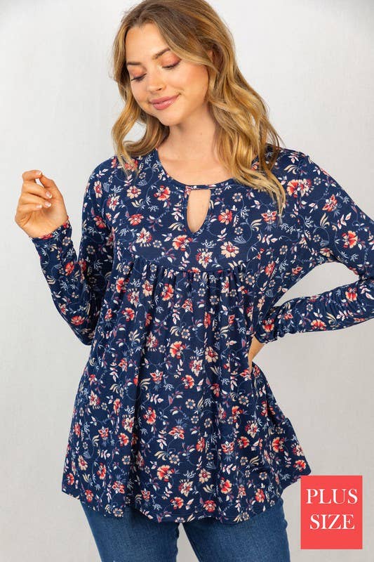 Long Sleeve Floral Print Knit Top (Plus only)