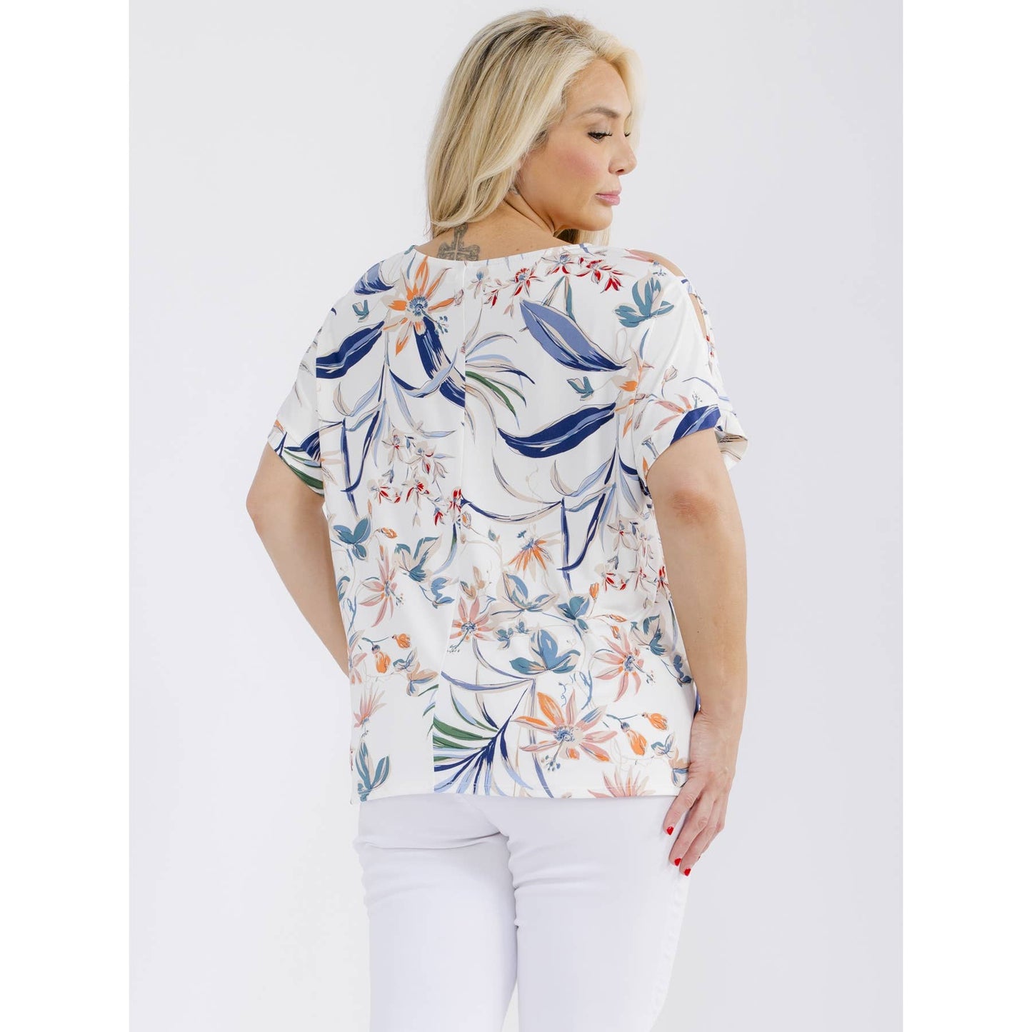 PLUS TROPICAL COLD SHOULDER TOP