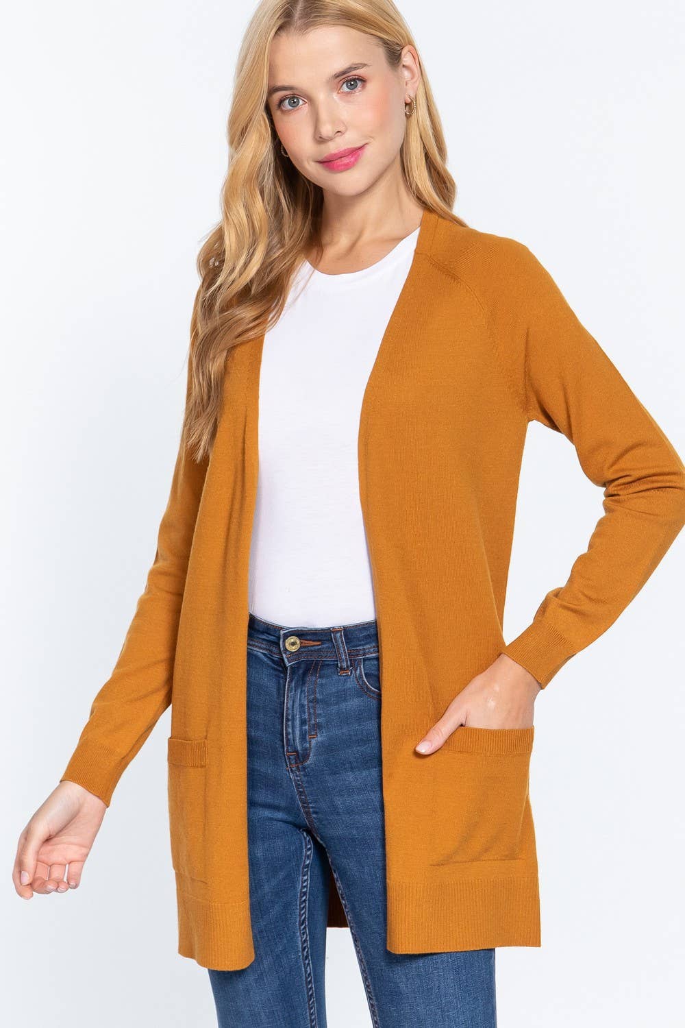 Long Raglan Sleeve with Pocket Open Sweater Cardigan