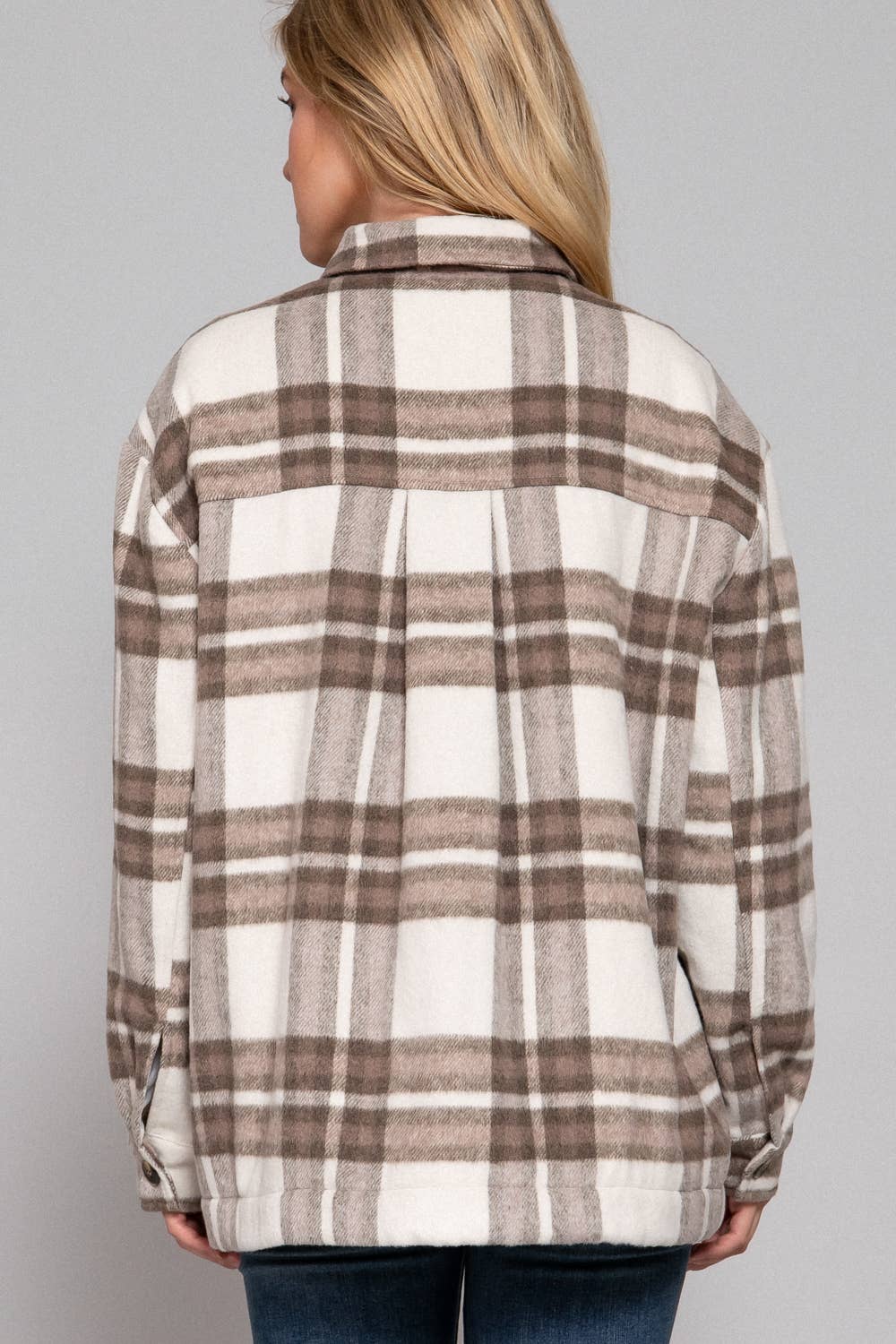 Taupe Inside Faux Fur Brushed Plaid Jacket