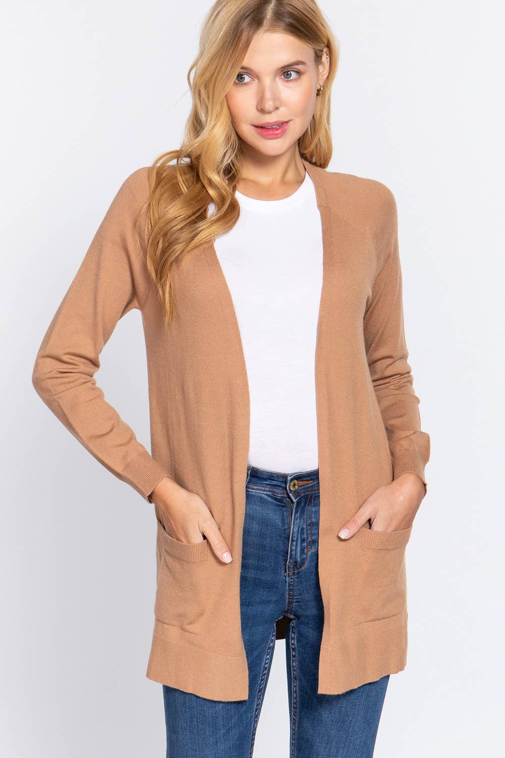 Long Raglan Sleeve with Pocket Open Sweater Cardigan