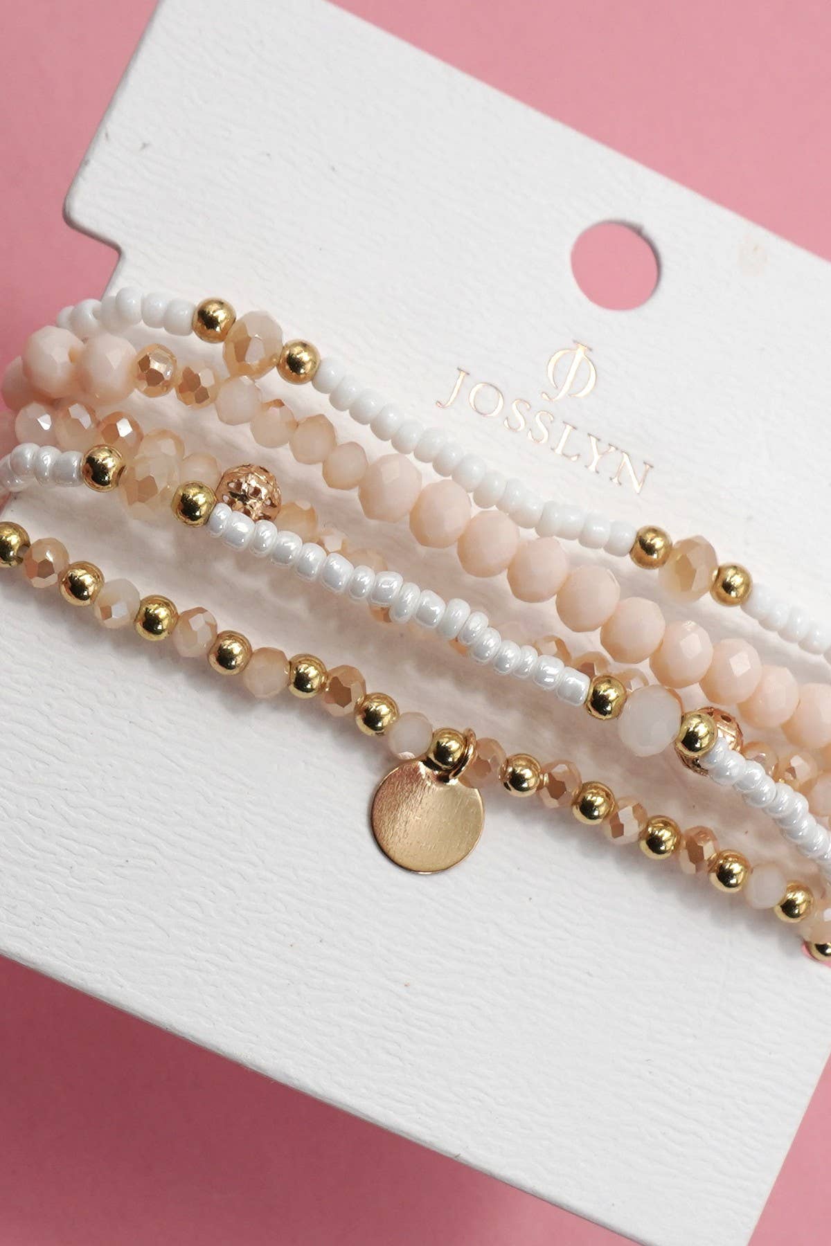 Multilayer Beaded Chain Disc Charm Bracelet