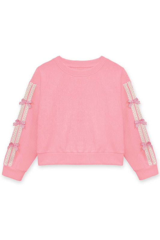 Light Pink Girls Knit Ribbed Pullover