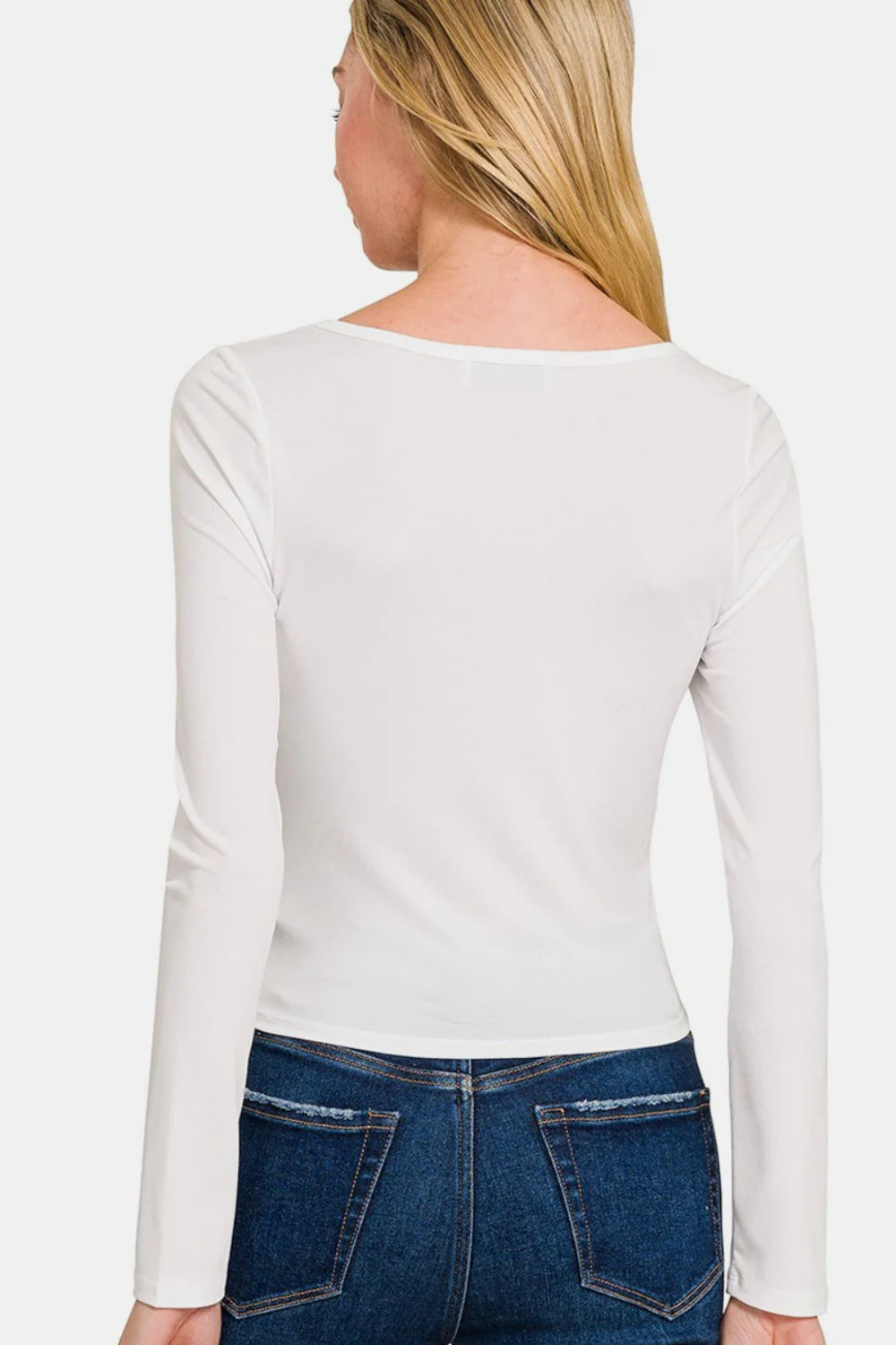 White Zenana Square Neck Fitted Crop
