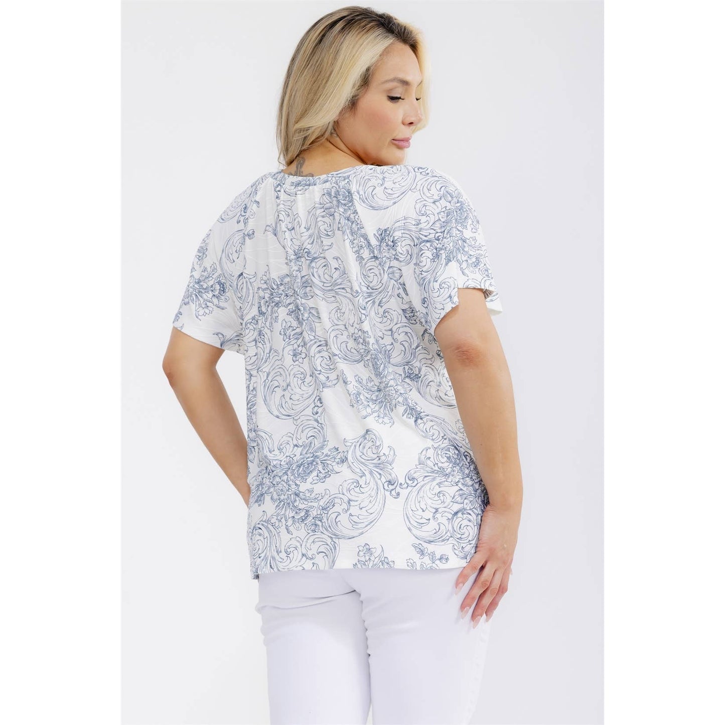 Plus Jacquard Peasant Top