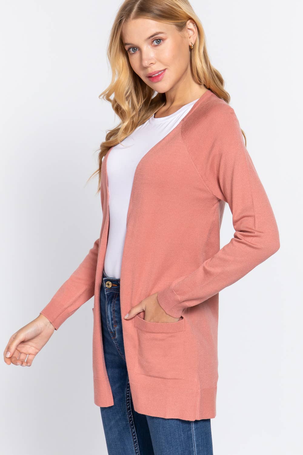 Long Raglan Sleeve with Pocket Open Sweater Cardigan