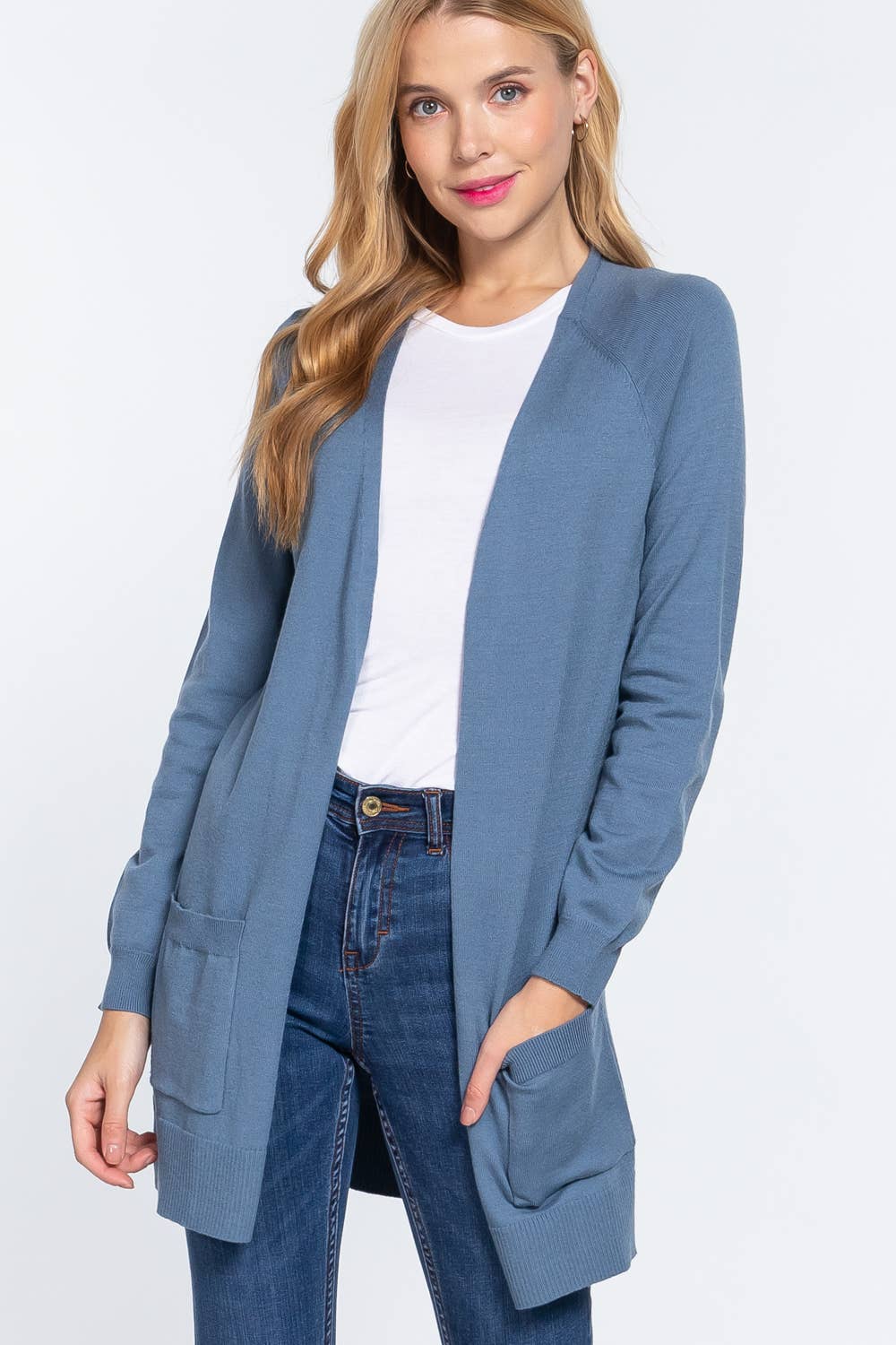 Long Raglan Sleeve with Pocket Open Sweater Cardigan