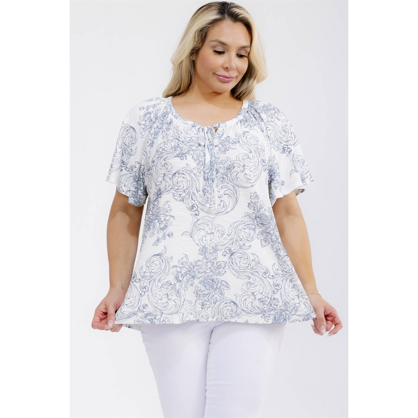 Plus Jacquard Peasant Top