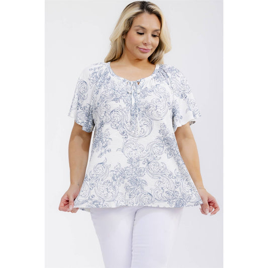 Plus Jacquard Peasant Top