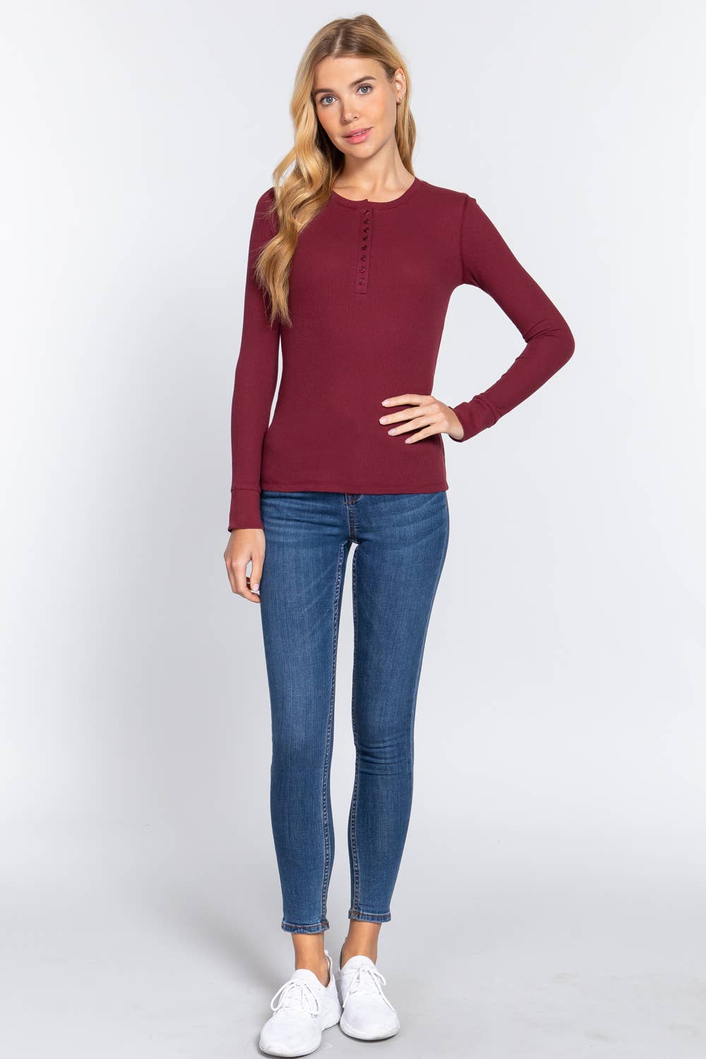 Long Sleeve Henley Thermal Knit Top