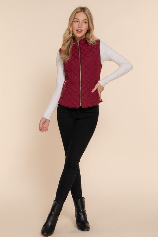 Suede Piping Quilted Vest--Dark Wine (PLUS)