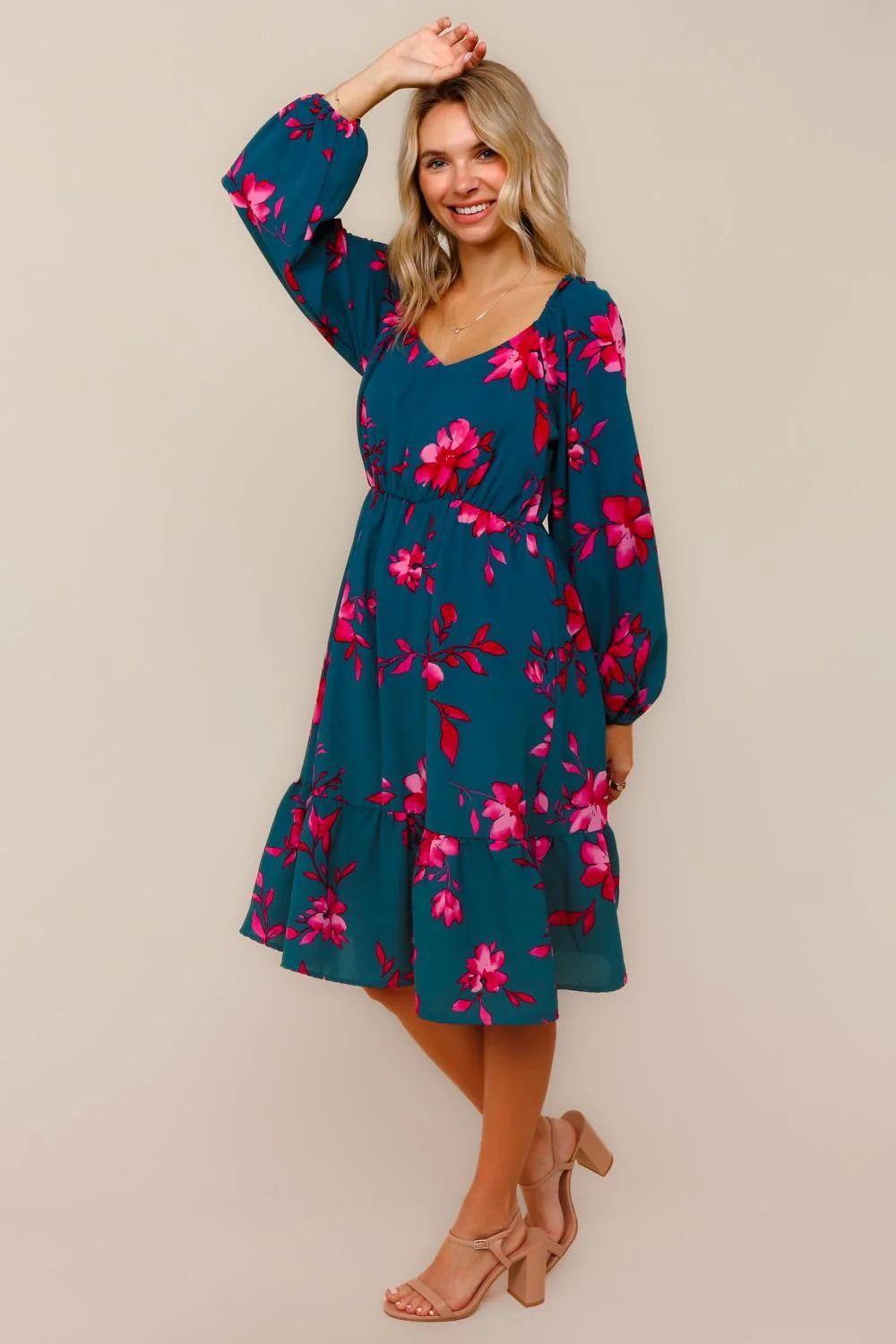 Empire Waist Midi Dress with Side Pockets