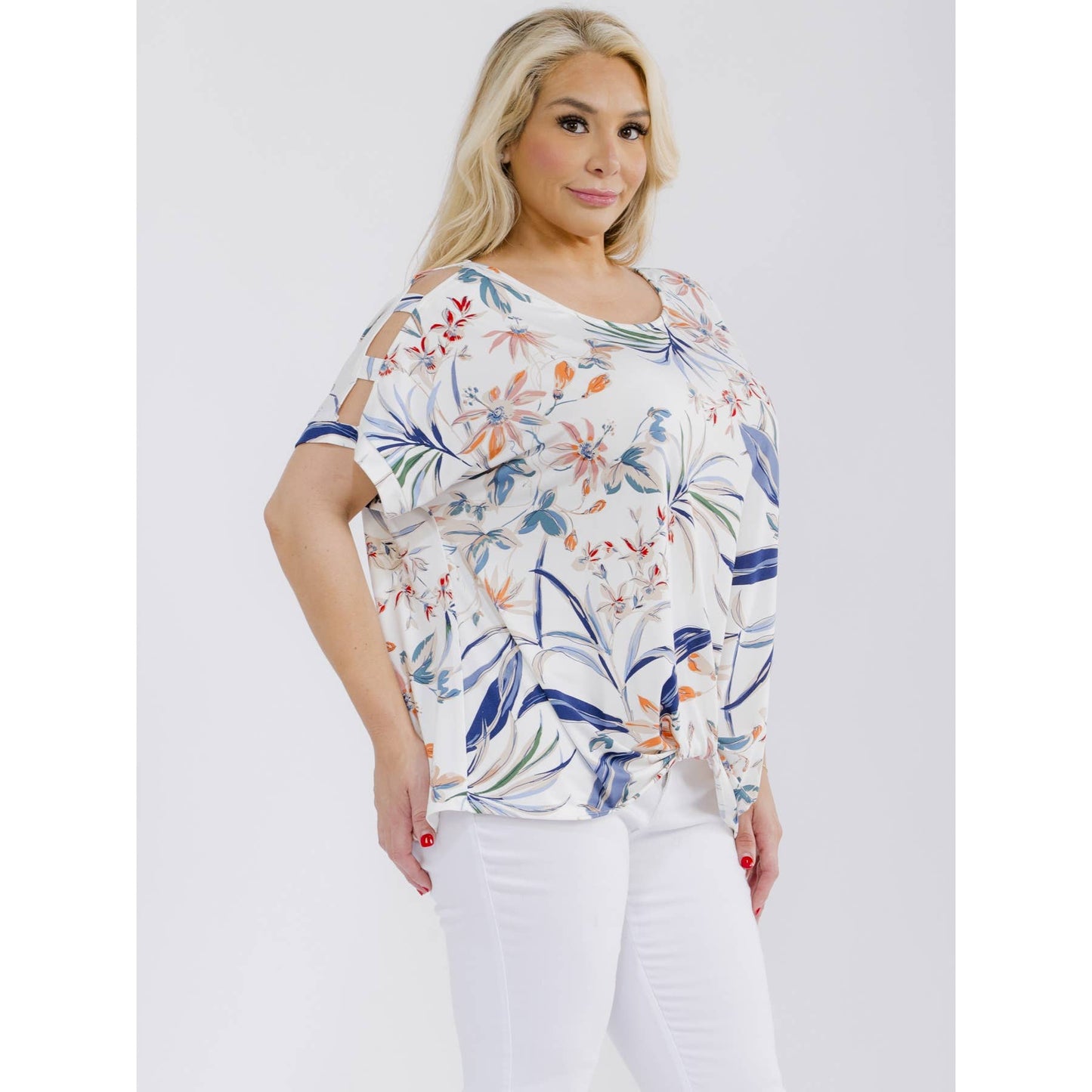 PLUS TROPICAL COLD SHOULDER TOP