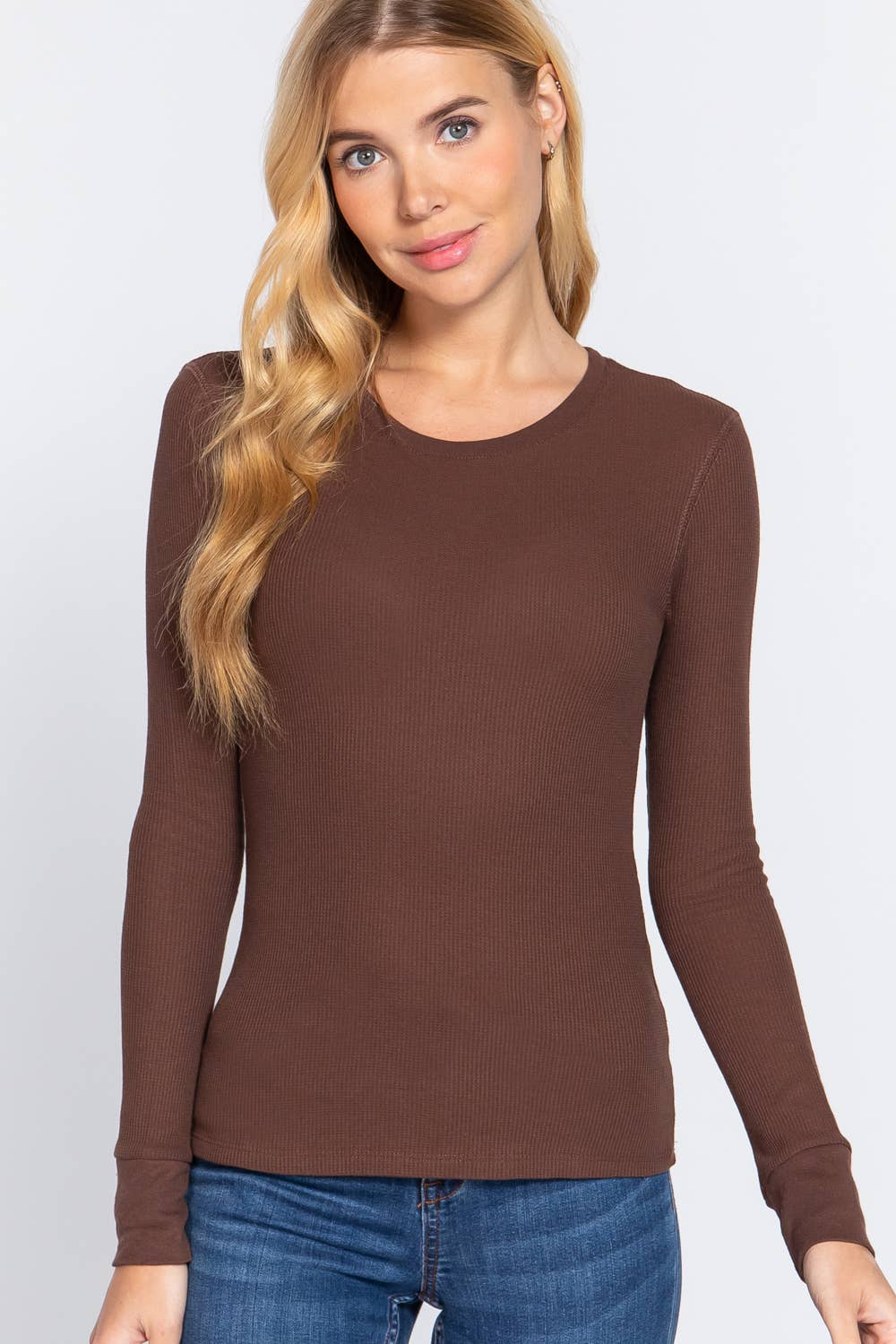 Long Sleeve Crew Neck Thermal Knit Top