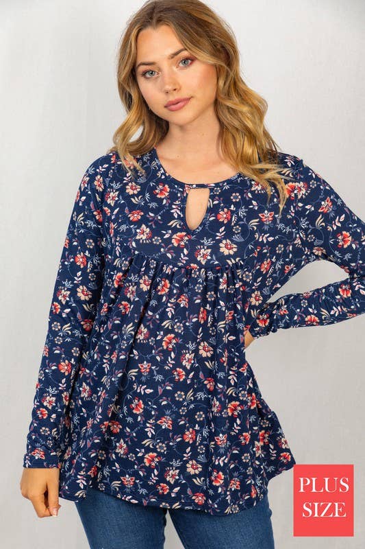 Long Sleeve Floral Print Knit Top (Plus only)